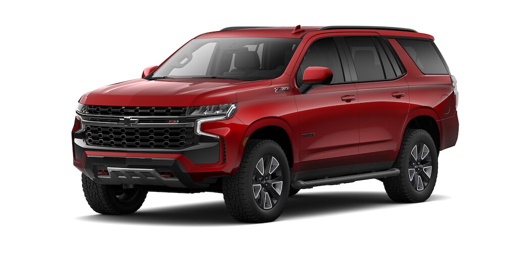 Chevrolet Tahoe 2023, SUV con 3 filas de asientos en color rojo radiante